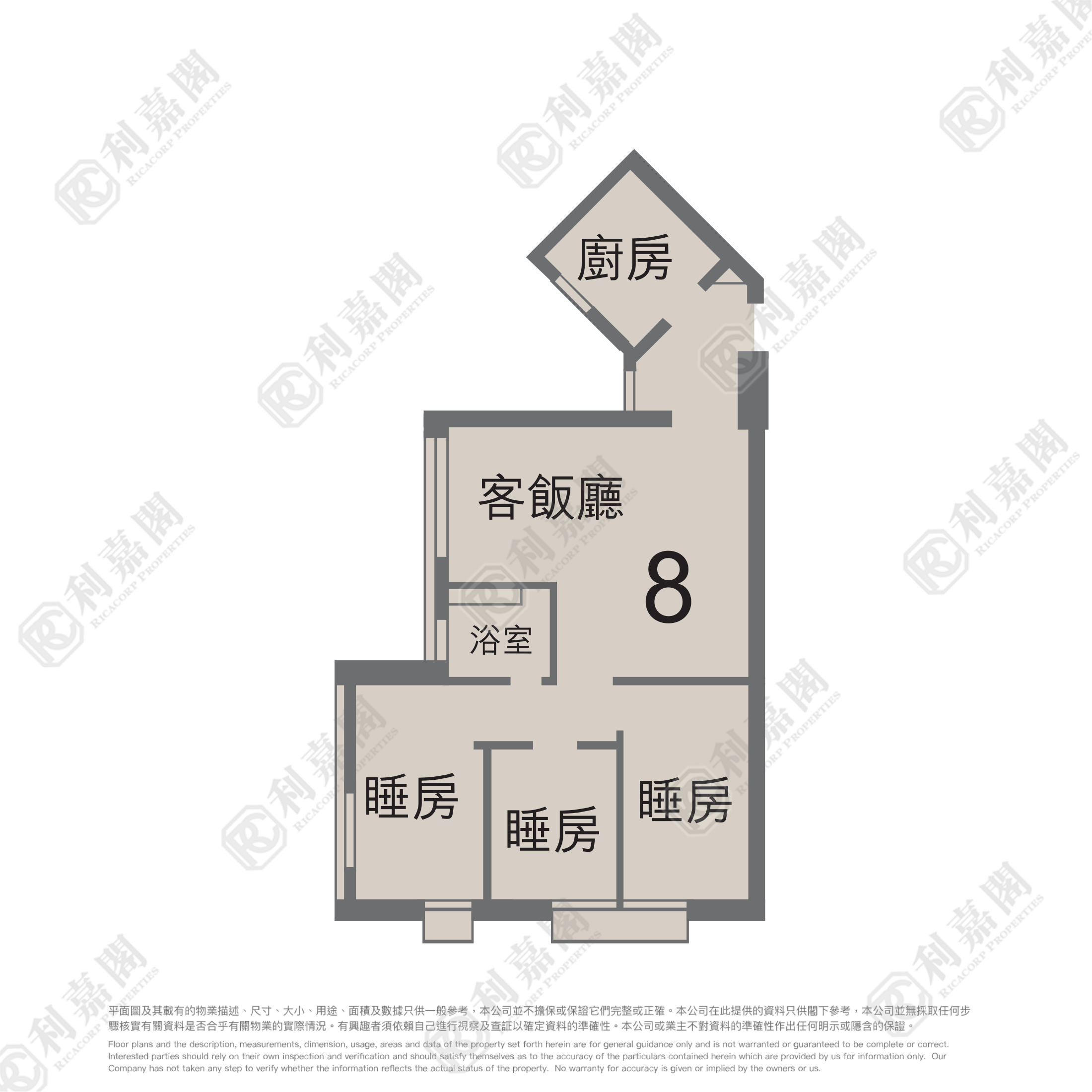 兆康苑 兆豪阁 (M座) 中层 8室 屯门